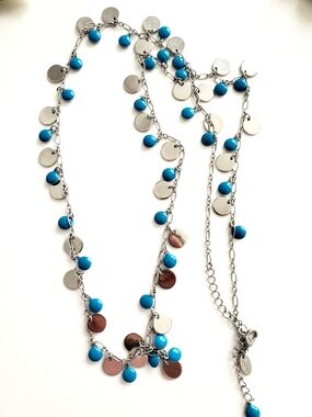 Lia Sophia Silver-Tone Necklace with Turquoise Blue Beads and Disc Charms